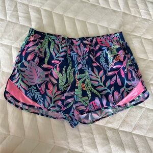 Lilly Pulitzer Navy and Pink Leaf Print Athletic Shorts